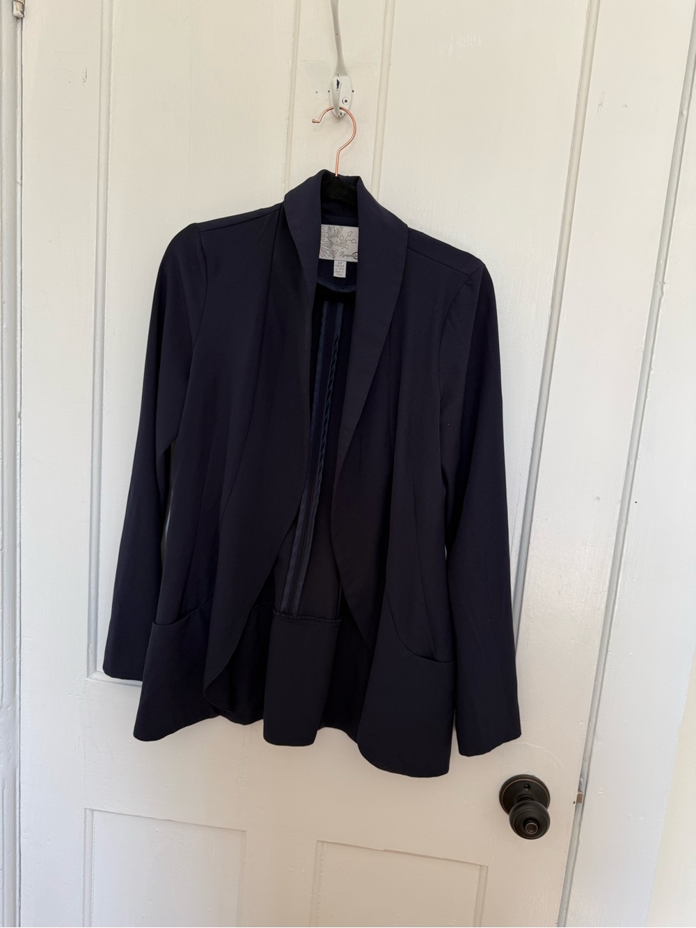 Dynamite Dark Navy Open-Front Draped Blazer